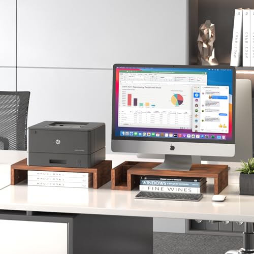 Wood Dual Monitor Stand Riser for Desk, 30" Long Monitor Riser with Pen Holders, Desktop Storage Organizer for 2 Monitors, Computer, Laptop, PC, Printer, TV, Rustic Brown (Dual) - size: Dual