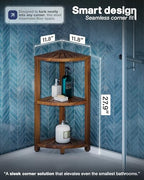 BLUEWEST 3-Tier Corner Shower Caddy Stand, Wood Shower Organizer Standing with Anti-Slip Feet, Waterproof & Durable Bathroom Corner Shelf, Space-Saving Design Storage for Kitchen or Living Room