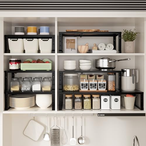 Expandable Spice Rack & Kitchen Cabinet Organizer - Stackable, Adjustable Shelves for Cabinets, Countertops, Cupboards & Pantries(1 Pack/Medium/Black) - color: 1 Pack/Black, size: Medium:7.8"D x 16.5"W x 6.2"H