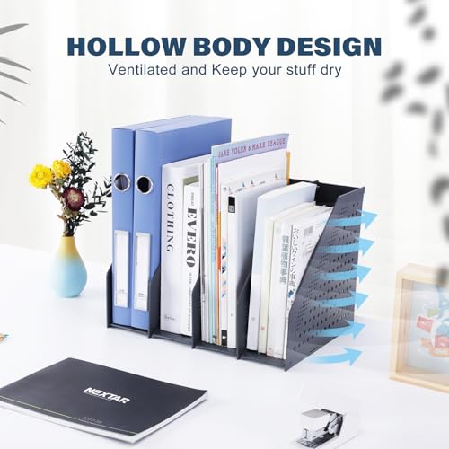 FRETONBA Collapsible Magazine File Holder with 4 Vertical Compartments Foldable Binder Holder for Desk Binder Storage Organizer Plastic Magazine Holders for Shelf, Dark Gray - color: Dark Gray, size: 4 Compartments - 1Pcs