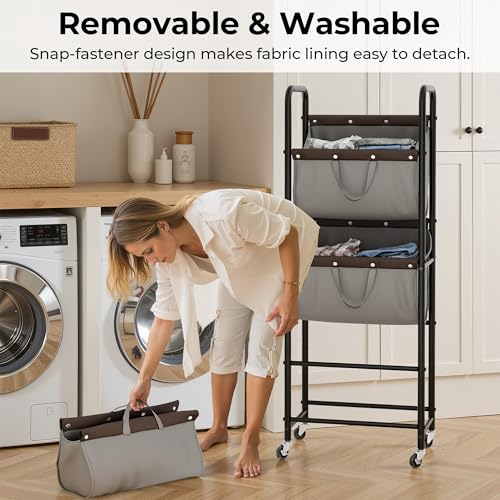 GRANNY SAYS 3 Tier Laundry Sorter, Laundry Hamper with Wheels, Laundry Room Organization and Storage, 3 Section Rolling Laundry Cart for Dorm, Bathroom, Bedroom, Closet, Grey - color: Grey