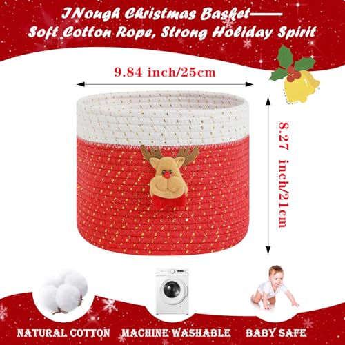 INough Christmas Baskets Cotton Rope Baskets for Christmas Empty Red Christmas Toy Bin, Christmas Gift Bin Large Blanket Storage Baby Basket for Kids Room/Living room (Reindeer Large) - color: Red Reindeer