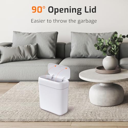MOPALL Small Bathroom Trash Can with Lid, 3.2 Gallon / 11.5 L Slim Plastic Garbage Bin with Pop-Up Lid, Mini Waste Basket Can Dog Proof for Kitchen, Bedroom, Office, Laundry, Toilet, Rv, White - size: 3.2 Gallon
