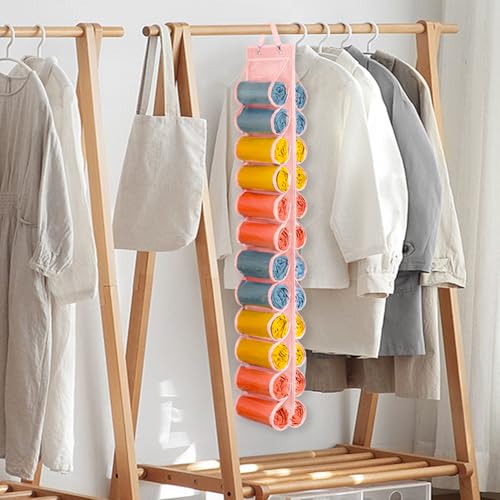 Lirex Hanging Yoga Legging Storage Organizer with 24 Pockets, Foldable Oxford Cloth Hanging Closet Organizer Shirts Jeans Storage Hanger Socks Holder for Family Closet Bedroom, Pink - color: Pink