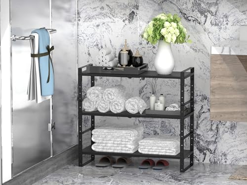 Jojocross Expandable Stackable Aadjustable Shoe Rack Pantry Shelf for Kitchen Cabinets Counter Shelves Countertop Cupboard Storage Solution,Sturdy Heavy-Duty Metal Construction(1Pack/Black/Medium) - color: 1Pack/Black, size: MEDIUM:8.1"D x 16.5"W x 7.8"H