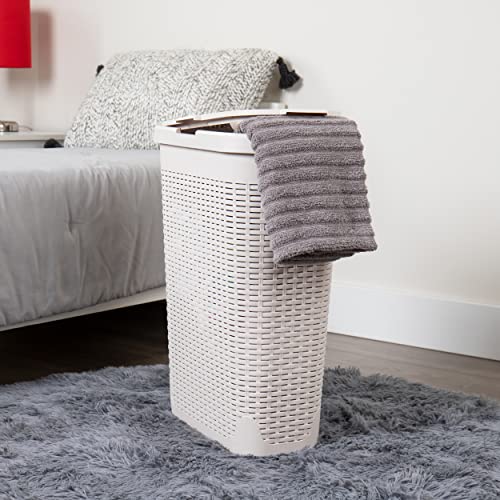 Mind Reader Slim Laundry Hamper with Lid, 40L Clothes Basket, Narrow Tapered Design with Ventilated Cutout Pattern, Plastic, Set of 2, Ivory - color: Ivory, size: Set of 2