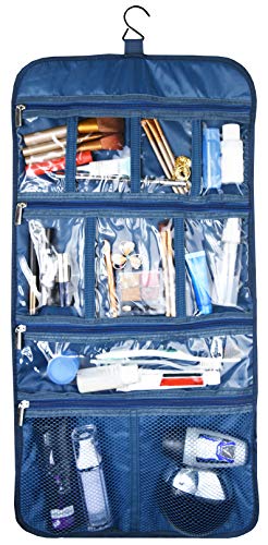 Freegrace Premium Hanging Toiletry Bag for Travel - Cosmetic, Jewelry, Toiletry, Makeup & Accessory Storage Organizer Bag, Large Size for Women & Men - color: Dark Blue