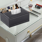 Tissue Box Cover Rectangle Black Tissue Box Holder PU Leather Facial Tissue Organizer,Multifunctional Remote Control Stationery Storage Box,Home Office Supplies Car Napkin Caddy - color: Multifunctional Tissue Box-black Weave