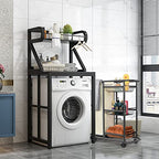 Narrow Laundry Cart with Wheels,3 Baskets and 45L Laundry Bag Metal Rolling Cart for Small Space,Laundry Room Organization and Storage for Bathroom Living Room Apartment Dorm