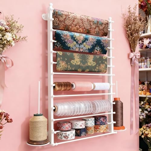 12 Layers 80cm White Wall Display Stand Wrapping Paper Ribbon Organizer Tie Scarf Rack Belt Towel Holder Spool Hijab Stand Metal Shelving for Home, Retail Stores, Flower Shop, Studio, Sewing - color: White, size: L: 31.5 in, H: 47.2 in