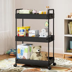 Ronlap 3 Tier Slim Rolling Storage Cart with Wheels Plastic Utility Cart Organizer for Snack Craft Art Postpartum Baby Diaper Nail Makeup in Bathroom Laundry Room Kitchen Bedside Narrow Space, Black - color: Black