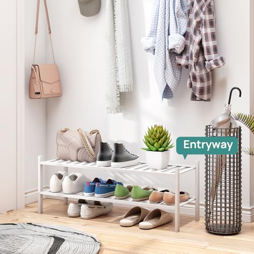 viewcare Long Shoe Rack for Entryway,Shoe Organizer for Hallway Closet, Bamboo Wood Shoe Racks for Indoor Outdoor (White, 2-Tier Long) - color: White, size: 2-Tier Long