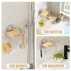 LEVERLOC Soap Holder Shower with Hooks, Bar Suction Cup Soap Dish Tray for Wall, Rust-Proof Stainless Steel Sponge Caddy for Bathroom Accessories Organizer Bathtub Kitchen Sink, Silver - style: 1 tier Silver