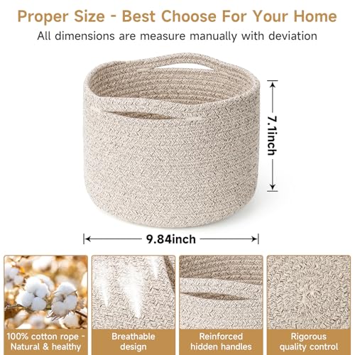 Small Rope Baskets for Storage, Baskets for Gifts Empty, Cute Round Woven Basket, Decorative Shelf Baskets 9.82×9.82×7.1", Cotton Toy Basket Storage Bins for Organizer 3 Packs-Brown - color: Brown-3PCS