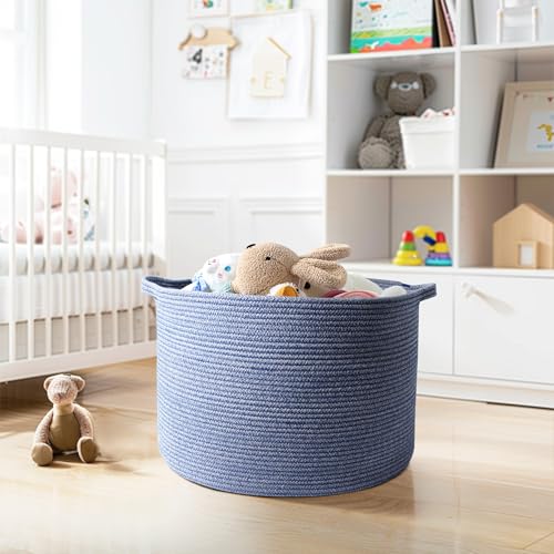 Extra Large Blue Baskets for Organizing, Blanket Storage for Living Room, Woven Laundry Storage Basket, Cotton Rope Bin for Toy, Cloth, Towel, Shoe, Pillow, Decorative Wicker Blue Room Decor - color: Blue