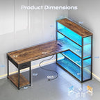 PRAISUN 57 Inch L Shaped Gaming Computer Desk with Larger Open Cabinet, Reverisble Office Desk with Power Outlets, LED Lights, Work Desk, Fabric Drawer, Adjustable Wood and Mesh Shelf, Rustic Brown - color: Rustic Brown