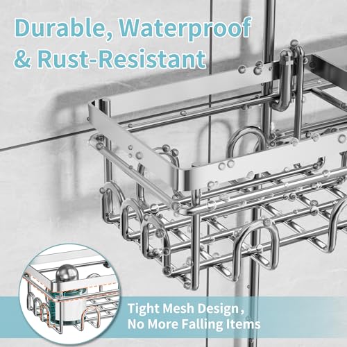 KEGII Shower Caddy Hanging for Handheld Showerheads, Rustproof Hanging Shower Organizer with Soap Dish, Toothbrush Holder and Hooks, Over Showerhead Caddy for Bathroom, Silver - style: Silver – 2-Tier Hanging Shower Caddy
