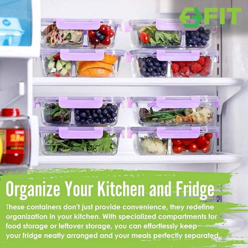 2 & 3 Compartment Glass Meal Prep Containers (4 Pack, 32 oz) - Glass Food Storage Containers with Lids, Bento Box, Portion Control, Airtight, Oven & Freezer safe, Food Container, Lavender - color: Lavender (2,3 compartment - 4 pack, 32oz)