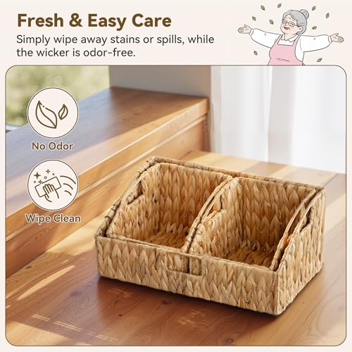 GRANNY SAYS Wicker Storage Basket, Wicker Basket with Handles, Trapezoid Woven Baskets for Shelves, Decorative Baskets for Home Decor, Water Hyacinth, 3 Pack - color: Water Hyacinth, size: 10¾"D x 17"W x 7½"H + 2x 9½"D x 7½"W x 6¾"H