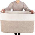 MINTWOOD Design 22in Extra Large Blanket Basket Holder Living Room, Rectangle Rope Woven Storage Basket with Handles for Laundry, Pool Towels, and Shoes, Dog Toy Organizer Bin Box, Light Brown - color: Light Brown