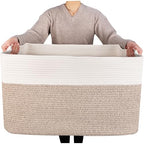 MINTWOOD Design 22in Extra Large Blanket Basket Holder Living Room, Rectangle Rope Woven Storage Basket with Handles for Laundry, Pool Towels, and Shoes, Dog Toy Organizer Bin Box, Light Brown - color: Light Brown