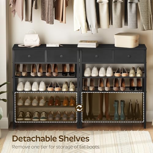 YATINEY 5 Tier Shoe Rack, Large Capacity Shoe Storage Organizer, Metal Shoe Shelf with Drawer and Wooden Top, for 20 Pairs of Shoes, for Entryway, Closet, Black SS25BB - color: Black, size: 27.7" x 10.8" x 37.7"