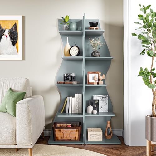 LITTLE TREE Small Corner Shelf, Modern 5-Tier Wall Corner Bookshelf, Stylish Bookcase Storage Rack for Small Space, Living Room, Bedroom, Blue, 2 Pack - color: Blue, size: 2 Pack