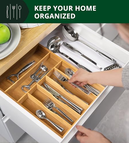 ROYAL CRAFT WOOD Luxury Bamboo Utensil Rack and Silverware Organizer, Kitchen Drawer Organizer - Utensil Holder and Cutlery Tray with Grooved Drawer Dividers for Flatware 7 Slot, Natural - color: Natural, size: 7 Slot