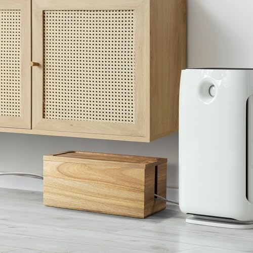 Acacia Wood Cable Management Box - Cable Organizer Box - 2 Open Slots Cords Hider Box - Under Desk Cord Organizer for Power Strip Extension Cord Surge Protector Charger Wire - color: Acacia, size: Medium