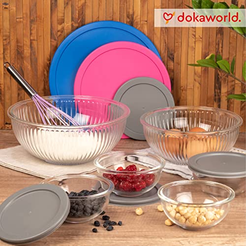 Set of 6 Stackable Space-Saving Nesting Glass Bowls with BPA Free Lids for Foodprep, Storage, Baking, Mixing & Cooking, Microwave Safe - Durable Inert Borosilicate Glass - color: 6 Mixing Bowls with PP Lids