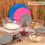 Set of 6 Stackable Space-Saving Nesting Glass Bowls with BPA Free Lids for Foodprep, Storage, Baking, Mixing & Cooking, Microwave Safe - Durable Inert Borosilicate Glass - color: 6 Mixing Bowls with PP Lids