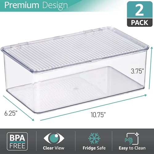 Sorbus Pantry Storage Organizer with Lids- Clear Plastic Refrigerator Organizer Bins- Multi Purpose & Versatile Stackable Cabinet Organizers- Cosmetics, Laundry, Office Supplies Food Organizer- 2 Pack - size: Medium
