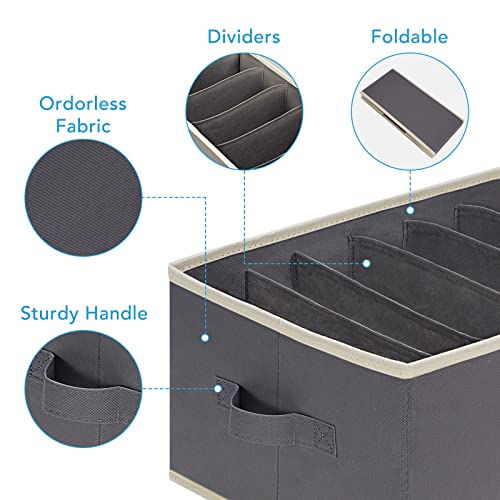 3 Pcs Large Size Wardrobe Clothes Organizers 6 Grids for Pants, Jeans, Sweater, T-shirt, Dress Stackable Closet Drawer Organizer Storage Bin Container with Sturdy Handles, Dark Grey - color: Dark Grey, size: 3 Pack