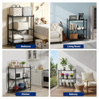3 Tier Foldable Storage Shelves with Wheels, Metal Collapsible Organization Storage Rack, No Assembly Folding Bookshelf, Rolling Storage Rack for Kitchen, Bedroom, Pantry, Garage, Display, Black - size: 3-Tier