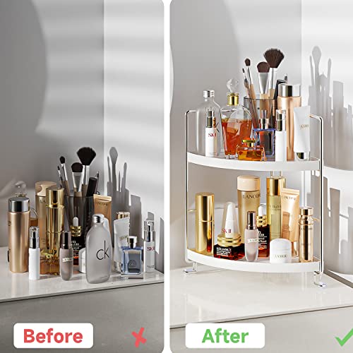 2-Tier Bathroom Corner Counter Organizer, Makeup Storage Shelf Vanity Tray, Bathroom Sink Countertop Organizer, Silver - color: Silver