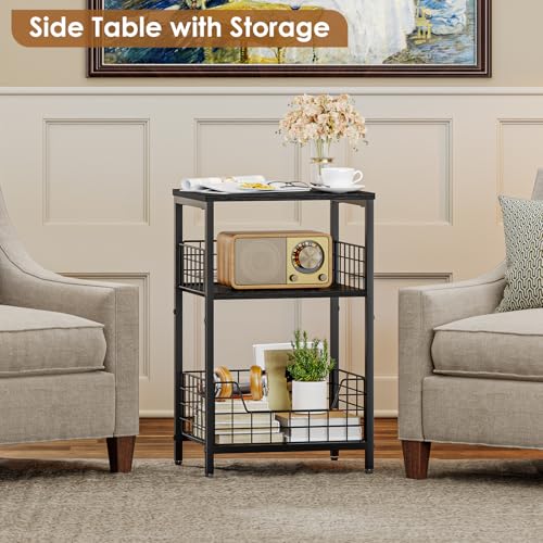 X-cosrack Side Table, Small End Table Record Player Stand with Storage, Vinyl Record Storage Night Stand for Living Room, Bedroom,Office(Patent Pending)(Black) - color: Black