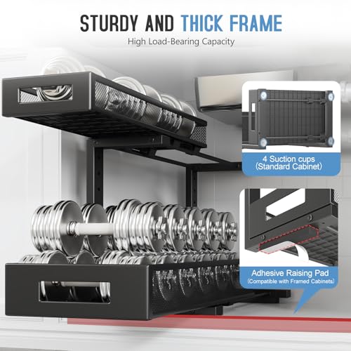 2 Pack 19IN Depth Under Sink Storage Organizer, Large 2-Tier Elegant Mesh Pull Out Shelf for Kitchen and Bathroom Cabinet Organization, L-Shaped and Adjustable Height Design-Black - color: Black, size: 2 Pack-19"Dx11.4"-16.14"H
