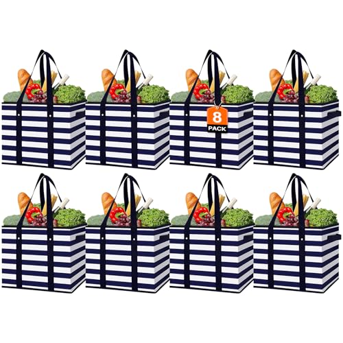 WISELIFE Reusable Grocery Bags 8 Pack,Large Grocery Tote Bag Water Resistant Shopping Bags Foldable Grocery Bag for Clothes,Shoes and Picnic,Black - color: Blue, size: 8 PCS