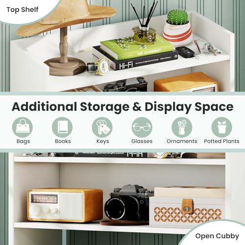 GOFLAME Shoe Storage Cabinet with 2 Flip Drawers, Hidden Shoe Storage Organizer with Adjustable & Removable Shelves, Freestanding Narrow Shoe Rack for Entryway, Hallway, Living Room, White