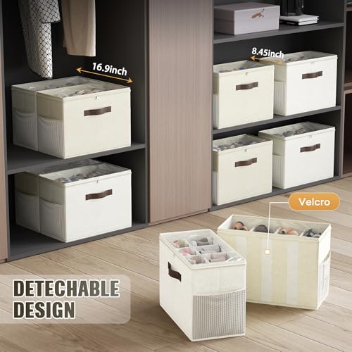 Budding Joy 2 Pack Shoe Organizer for Closet, Clear Foldable Shoe Storage Containers Adjustable Dividers Fits 16 Pairs,Shoe Storage Bins Baskets Boxes with Reinforced Handles Beige Yellow Beige - color: beige+beige-yellow