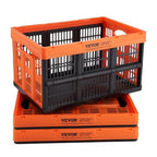 VEVOR Plastic Collapsible Storage Basket, 45L 3 Packs, Folding Stackable Storage Containers/Bins with Handles, Large Heavy Duty Containers for Clothes, Toys, Books, Snack, Shoes and Grocery Organizing - size: 45L-Orange&Black
