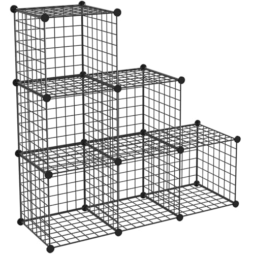 HUBSON Wire Cube Storage Organizer, Book/Toy/Craft/Potted Plants and petCloset Organizers and Storage Shelves, 6-Cube Freely Combinable Metal Grids Storage Shelf,Black Iron - color: Black Iron, size: 6 Cubes