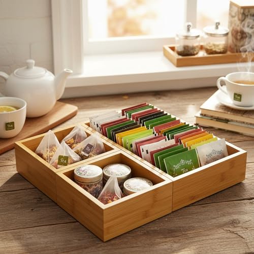 Bamboo Drawer Organizer 5.9x5.1x2.4 Inch | Rectangle Drawer Divider & Junk Drawer Tray for Makeup, Jewelry, Utensils & Office - size: 5.9"D x 5.1"W x 2.4"H
