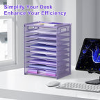 OUTWOLF 10 Tier Paper Organizer - Letter Tray Mesh Desk File Organizer with Handles for Office School Desktop, Purple - color: Purple