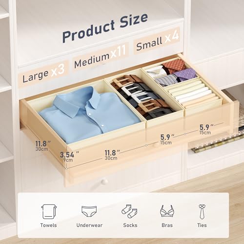 DIMJ Drawer Organizer Clothes - 18 Pack Closet Drawer Organizer Bins for Baby Clothes Storage, Fabric Dresser Organizer for Nursery Bedroom, Foldable Small Drawer Dividers for Underwear Socks - color: Beige, size: 18 Pack