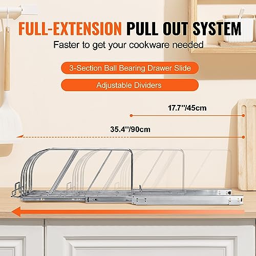 VEVOR Pan and Pot Rack, Expandable Pull Out Under Cabinet Organizer, Cookie Sheet Baking Pans tray Organization, Adjustable Wire Dividers, Steel Lid Holder for Kitchen Cabinet & Pantry Storage, 13.8"W - size: 12 inch, style: Single Tier