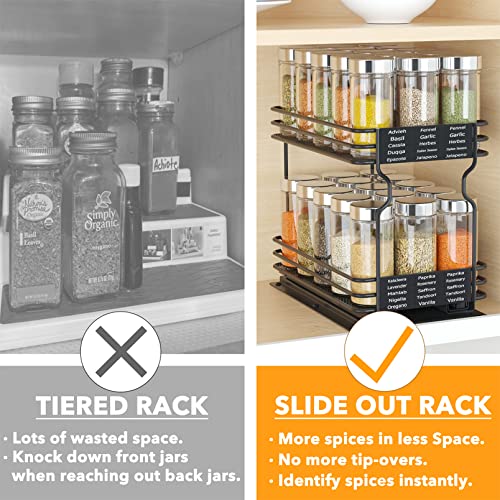 SpaceAid Pull Out Spice Rack Organizer for Cabinet, Heavy Duty Slide Out Seasoning Kitchen Organizer, Cabinet Organizer, with Labels and Chalk Marker, 6.5" W x10.75 D x8.5 H, 1 Drawer 2-Tier - style: 6.5" W, 2-Tier