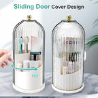 QIYVLOS Toothbrush Holders with Sliding Lid, Rotating 3 Slots Bathroom Organizer Countertop, Tooth Brush Toothpaste Holder Bathroom Counter Stand Sink Organizer Caddy for Vanity Makeup Brushes Holder - color: White+Transparent Black