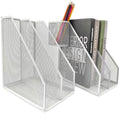 2 Set Desk Organizers, Metal Desk Magazine File Holder and 1 Pen Holder, 2 Compartments Mesh File Holder, Mesh Desktop Organizer and Storage (white) - color: 2 File Holder With Compartments white