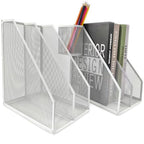 2 Set Desk Organizers, Metal Desk Magazine File Holder and 1 Pen Holder, 2 Compartments Mesh File Holder, Mesh Desktop Organizer and Storage (white) - color: 2 File Holder With Compartments white